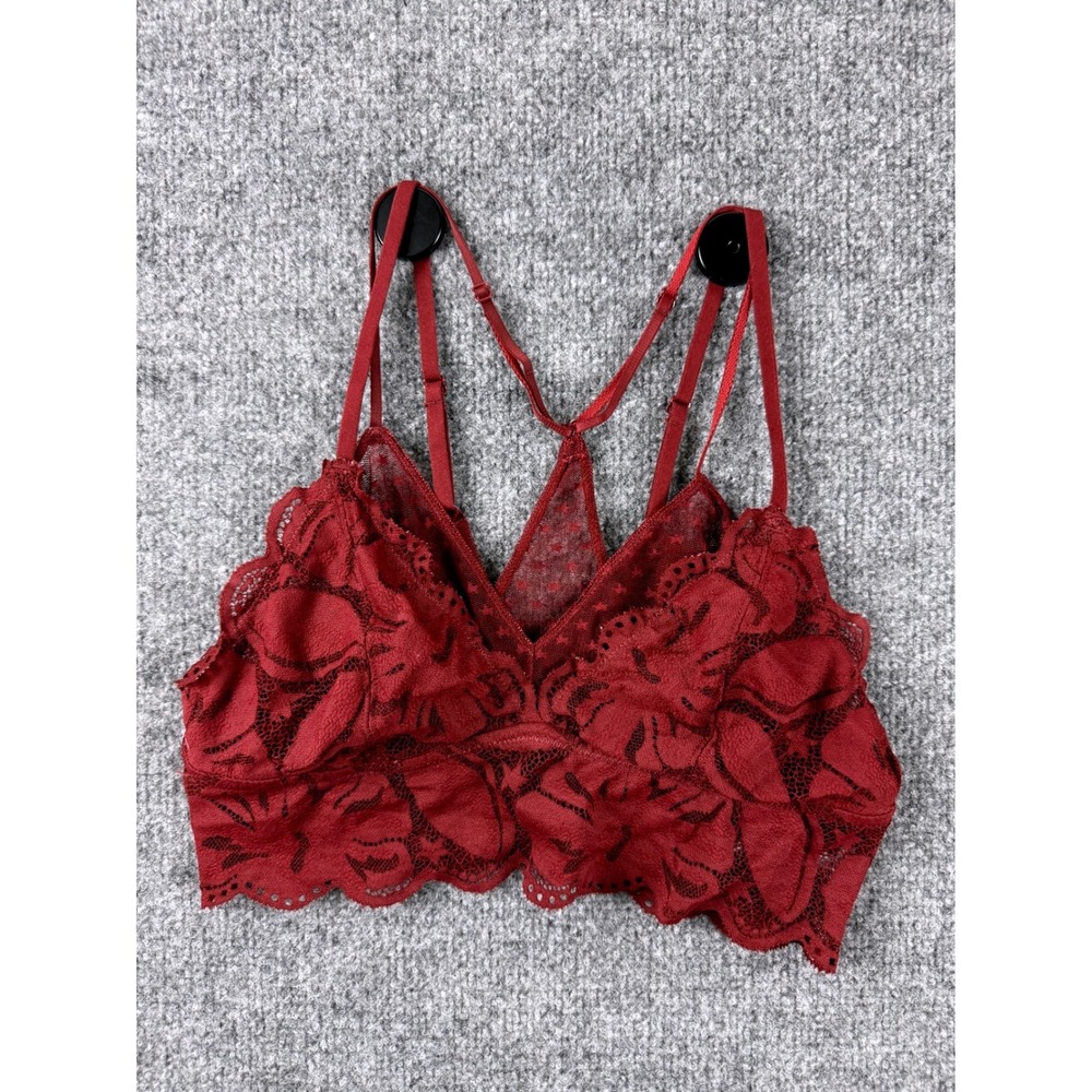 Aerie Burgundy Floral Lace Bralette Racerback Adjustable Straps Small